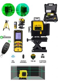 Resim Branzeg 12 Yönlü Lazer Terazi Lazer Metre Seti Çizgi Hizalama Kumandalı Tripotlu Brzlt201 