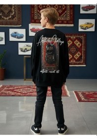 Resim Zekids Erkek Çocuk Sırtı Araba Baskılı Tasarım Sweatshirt-16619 Siyah 