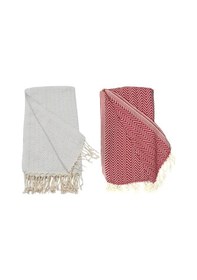 Resim 2'li Set Peştemal Plaj Havlusu , %100 Pamuk , Xxl 100x180cm, Marmaris, Kırmızı-gri 