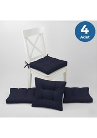 Resim Altınpamuk 4'lü Lüx Gold Pofidik Koyu Lacivert Sandalye Minderi Özel Dikişli Bağcıklı 40x40cm Lacivert 