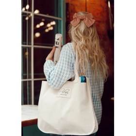 Resim Papary Canvas Çanta / Papary Nakış / Doğal Bej Canvas Kumaş Nakışla Işlenmiş Logo Detaylı 