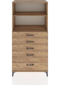 Resim Hyperion Dolap Tek Raflı 5 Çekmeceli 2 Kapaklı 88x44x182 Antrasit-çam Atlas Çam 