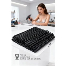 Resim İlk El Grup Ieg™ 7mm Profesyonel Seri Ultra Güçlü Ince Siyah Sıcak Silikon 1 kg 