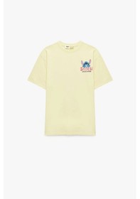 Resim Koton Kız Çocuk Stitch Baskılı Kısa Kollu Bisiklet Yaka Pamuklu Lisanslı Tişört SARI 