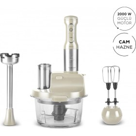 Resim Karaca mm Prosteel 2000W Cam Mutfak Robotu Soft Cream Inox 