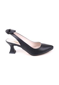 Resim Papuç Sepeti 810 Kadın 6 Cm Topuklu Arkası Açık Fiyonklu Ayakkabı Siyah 