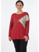 Resim Twomail Yuvarlak Yaka Büyük Beden Uzun Kollu Kırmızı Kadın Bluz M 001 