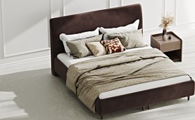 Resim Klem Slim Çift Kişilik Bazalı Karyola 180x200 - Kadife - Espresso / Koyu 