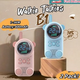 Resim Pembe Ve Mavi Walkie-Talkie 2 li Çocuk Telsizi 3 KM Menzilli Kablosuz Dijital Ekranlı Şarjlı 400mah Batarya 