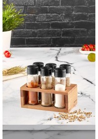 Resim Lisa 6'lı Ahşap Stantlı Baharatlık Seti 