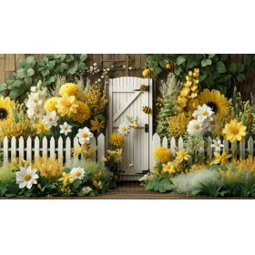 Resim Venspor Bahar Bahçesi Temalı Çit ve Arı Detaylı Bebek Odası Arkaplan 200 x 150 cm Fon Duvar Örtüsü 