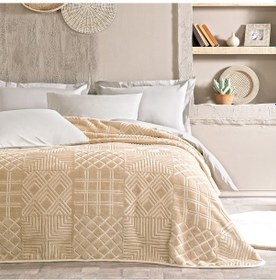 Resim Yataş Bedding Nova Çift Kişilik Emboss Battaniye - Bej 