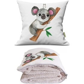 Resim Koala Tv Battaniyeli Opsiyonel Dekoratif Araç İçi Yastık Çok Renkli 
