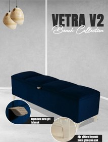 Resim Vetra V2 Sandıklı Puf Mavi Dilimli Model Sandıklı Bench Puf - Sandıklı Yatak Ucu Bankı 