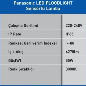 Resim Aesco LED Projektör Sensorlü, Sıcak Beyaz Işık 50W 4270LM 3000K 