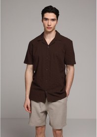 Resim Colin's Colins Regular Fit Apaj Yaka Jakarlı Erkek Kahverengi Kısa Kol Gömlek Cl1079893 Q1.v2 Dbr Koyu Kahve 