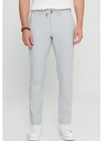 Resim AC&Co / Altınyıldız Classics Erkek Beyaz Grı Slim Fit Dar Kesim Beli Bağlamalı Gofre Desenli Yan Cep Casual Pantolon Beyaz Grı Beyaz - Gri 