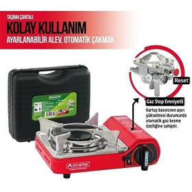 Resim Orcamp Pro Mini Çantalı Gaz Stop Emniyetli Kamp Ocağı Kırmızı 