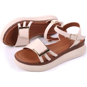 Resim Papuç Sepeti Ft-603 Rahat Taban Tokalı Günlük Kadın Sandalet Ten 