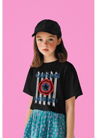 Resim Sevbano Kaptan Amerika Baskılı Unisex Avengers Film Çocuk Tişört 1-12 Ya Siyah 