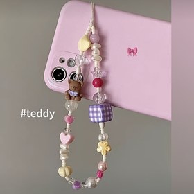 Resim Küçük Ayı Boncuklu Cep Telefonu Zinciri Sevimli Niş Tasarım Kız Kalp Ekose Mobil Kılıf Çanta Kamera CCD Asma Zincir Kolye 