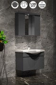 Resim ÖZCEDEN Yıldız 75 cm Antrasit Gri Mat MDF Seramik Lavabolu Asma Banyo Dolabı Takımı 