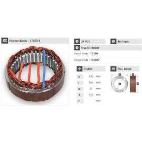 Resim 24v Alternatör Statör Bosch Tipi 80 A 4 Uçlu tek Tel N11.2721 