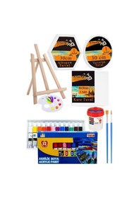 Resim Kare Yuvarlak Ve Altıgen Tuval 30 Cm Mydido 12 Renk 12 Ml Tüp Akrilik Boya Şövale 1 Paket Arkadan Zımbalı 30x30 Cm Tuval 