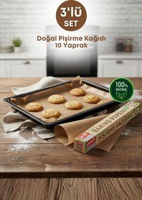 Resim grimorlife 3 Adet 10 Yaprak Ağartılmamış Doğal Hazır Kesilmiş Yağlı Pişirme Fırın Kağıdı- Fırın&Airfryer Kağıdı 