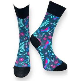 Resim Me-vo Tekli Koyu Mavi Renkli Erkek - Kadın Unisex Esnek Nem Alabilen Pamuklu Doğa Desenli Soket Çorap Koyu Mavi 