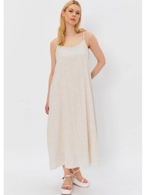 Resim Defymoda Askılı Uzun Çan Elbise - Natür Natür 