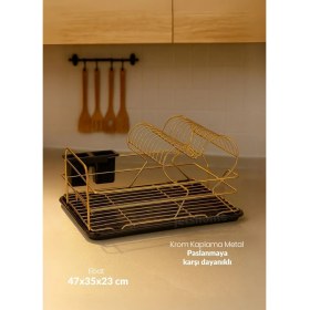 Resim 2 Katlı Bulaşıklık Tezgah Üstü Tabaklık Bpa Free Bulaşık Sepeti Kalpli Gold 