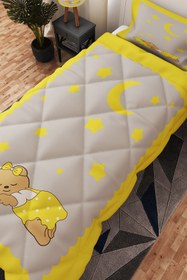 Resim BelezaHome Gri Sarı Uykucu Ayı Desenli Tek Kişilik Çocuk Yorganı Uyku Seti 