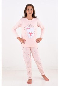Resim Kız Çocuk Uzun Kollu Fiyonklu Ayıcık Model Pijama Takımı-pembe Pembe 