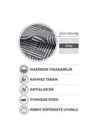 Resim Revna Antrasit Yıkanabilir Halı Kaydırmaz Tabanlı Pamuk Dokuma Salon Mutfak Koridor İçin Antrasit 