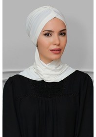 Resim Hürrem Bone Krem Pratik Hazır Geçmeli Tesettür Bone Sandy Kumaş Taçlı Büzgülü (545491015) Krem 
