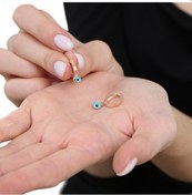 Resim Tesbihane Mavi Mineli Nazar Boncuğu Detaylı Rose Renk 925 Ayar Gümüş Kadın Küpe 