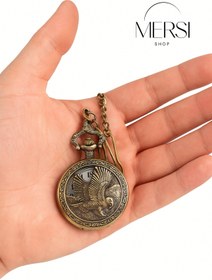 Resim Mersi SHOP Kartal Figürlü Antika Köstekli Cep Saati | Zincirli Retro Saat Erkek Hediye Aksesuar 