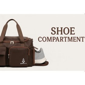 Resim Çok Bölmeli Suya Dayanıklı Spor Ve Seyahat Çantası Ayakkabı Bölmeli, Hafif & Dayanıklı Acıkahve 