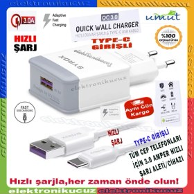 Resim Ssm_ Oppo A9 2020 Uyumlu Type-C Girişli 3.0 Amper Adaptör+Kablo Şarj Aleti Hızlı Şarj Destekli Q32 