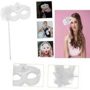 Resim Beyaz Işıltılı Tutmalı Fotoğraf Çekimi Maskesi 