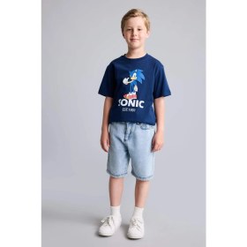 Resim DeFacto Sonic The Hedgehog Lisanslı New Regular Fit Bisiklet Yaka Kısa Kollu Lacivert Tişört Erkek Çocuk H8435A826HS 