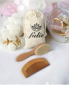 Resim Fulia Doğal Keçi Kılı Bebek Saç Fırçası ve Ahşap Tarak 2'li Set 