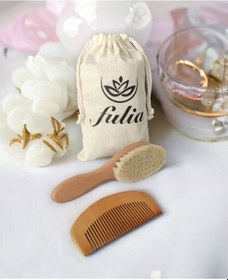 Resim Fulia Doğal Keçi Kılı Bebek Saç Fırçası ve Ahşap Tarak 2'li Set 