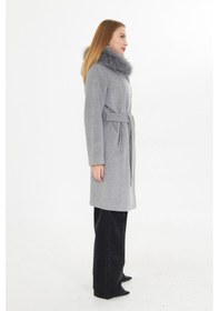 Resim Gamazzini Kürk Detaylı Punto Dikişli Kaban Gri 