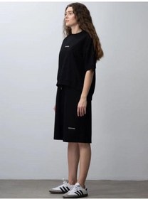 Resim Zekids Kız Çocuk Pamuklu Tasarım Oversize T-shirt Şortlu Takım-15782 Siyah 