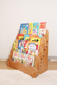 Resim ATA HOME Montessori Ana Sınıfı Kreş Okul Çocuk Odası Kitaplığı Ahşap Kumaş Kitaplık Yıkanabilir Kumaş Gri 