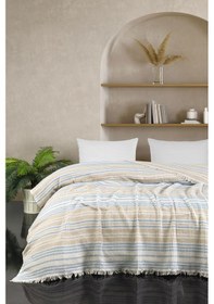 Resim Çift Kişilik Pike 200x235 Cm Yatak Örtüsü Çizgili Bej 