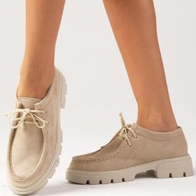 Resim Mio Gusto Hope Bej Renk Kalın Tabanlı Kadın Loafer Ayakkabı 