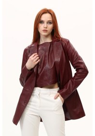 Resim Leatinn Bordo Kadın Blazer Deri Ceket 